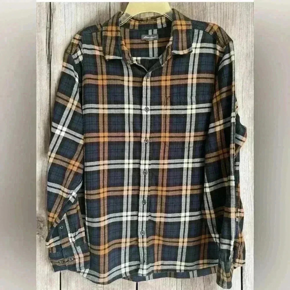 Eddie Bauer Bristol Flannel Shirt Mens Multi Color Plaid Dress Button Up XL - Picture 1 of 9